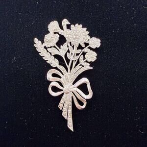 Vintage Sterling Silver Marcasite Brooch Pin Floral Bow Bouquet Art Deco